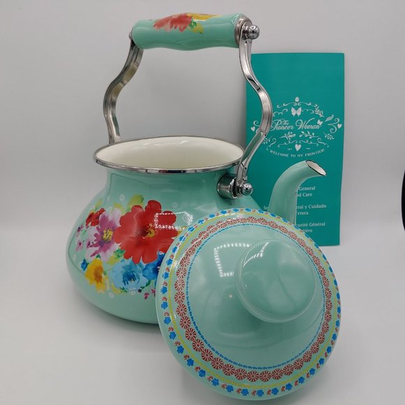 The Pioneer Woman Breezy Blossom Enamel On Steel 1.9-Quart Tea Kettle (FLAW) - Picture 4 of 16